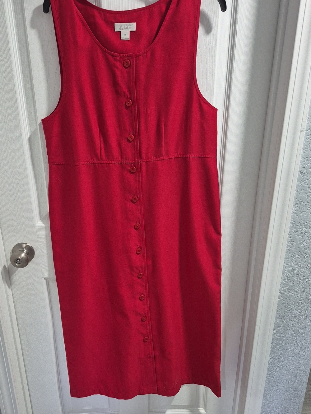 Christopher & Banks Bright Red Sleeveless Button-Front Midi Dress